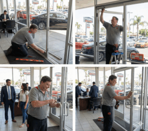 My Quality Handyman Car dealership glass door repair